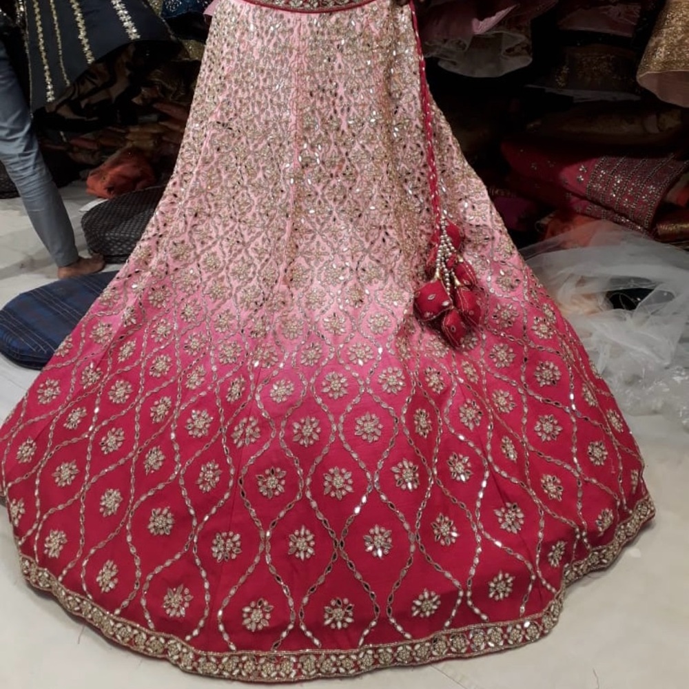 Pink Indian Pakistani bridal dress mirror work